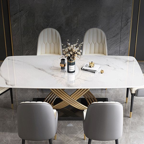 Glam Style Dining Sintered Stone Table Dining Rectangle Table with Metal Legs for Home