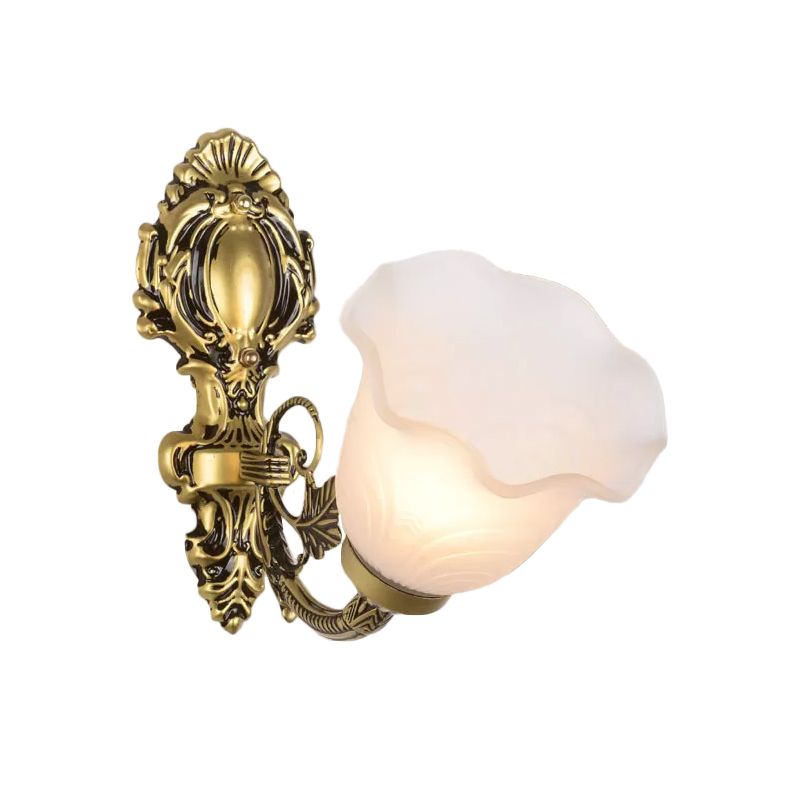 1 Light Bellflower Wall Sconce Farmhouse Bronze Milky Frosted Glass Wall Mounted Light for Corner