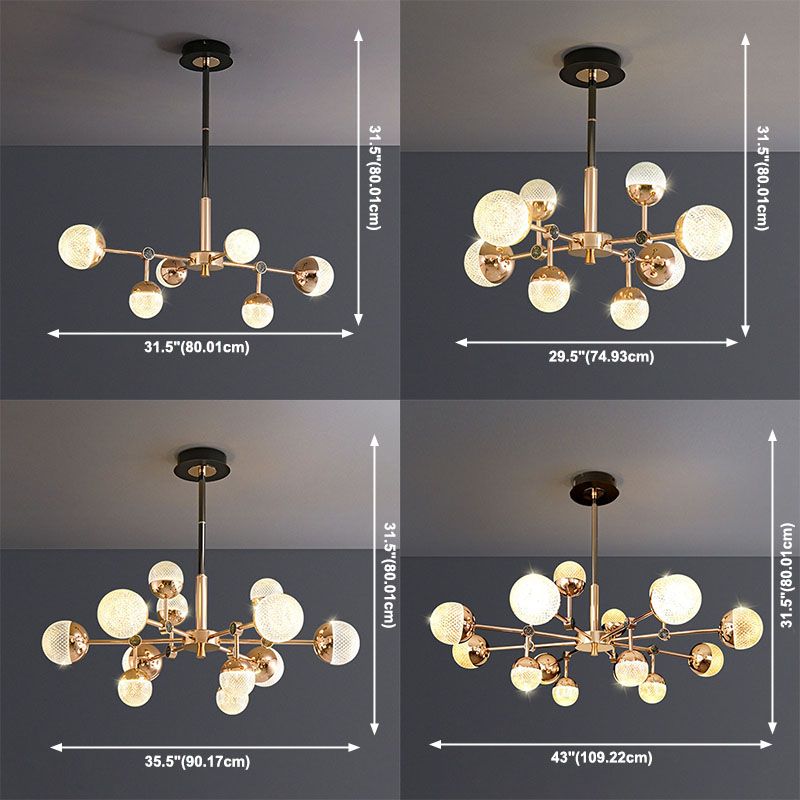 Sputnik Design Salon Kronleuchter klares Acryl -Multi -Lichter postmoderne Deckenleuchte in Gold