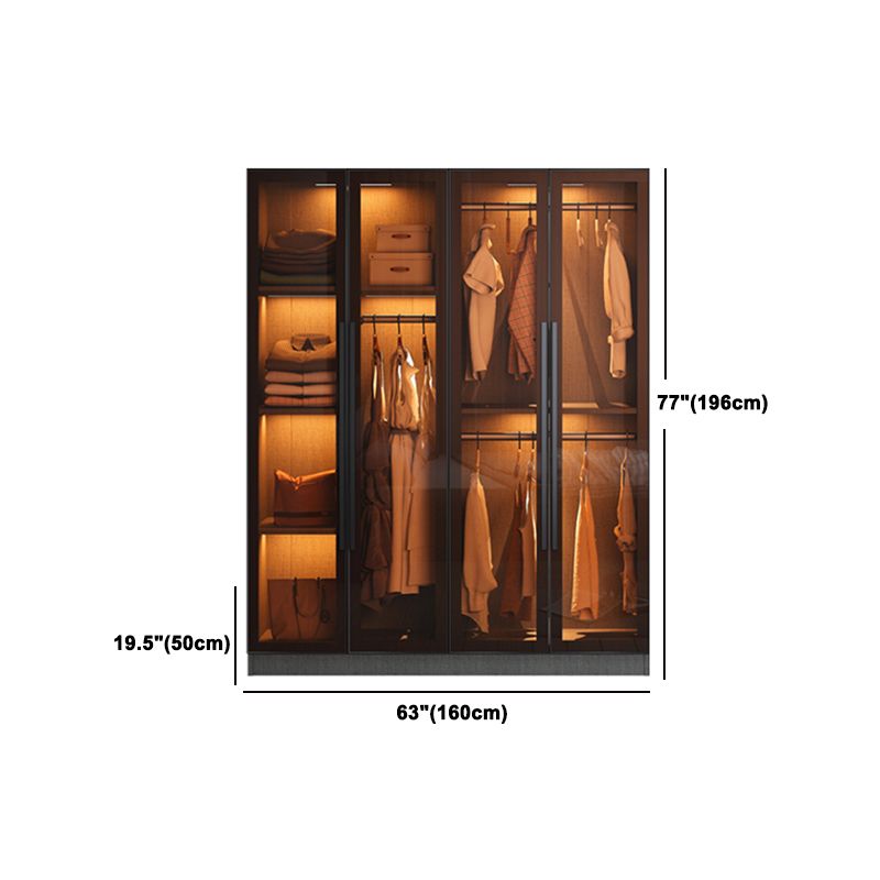 Glass and Wood Wardrobe Cabinet Contemporary Wardrobe Closet