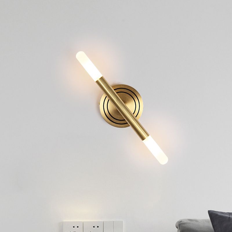 Slim Tube Wall-Mount Light Fixture Modern Nordic Style Metal 2 Heads Brass Sconce Lamp for Bedside