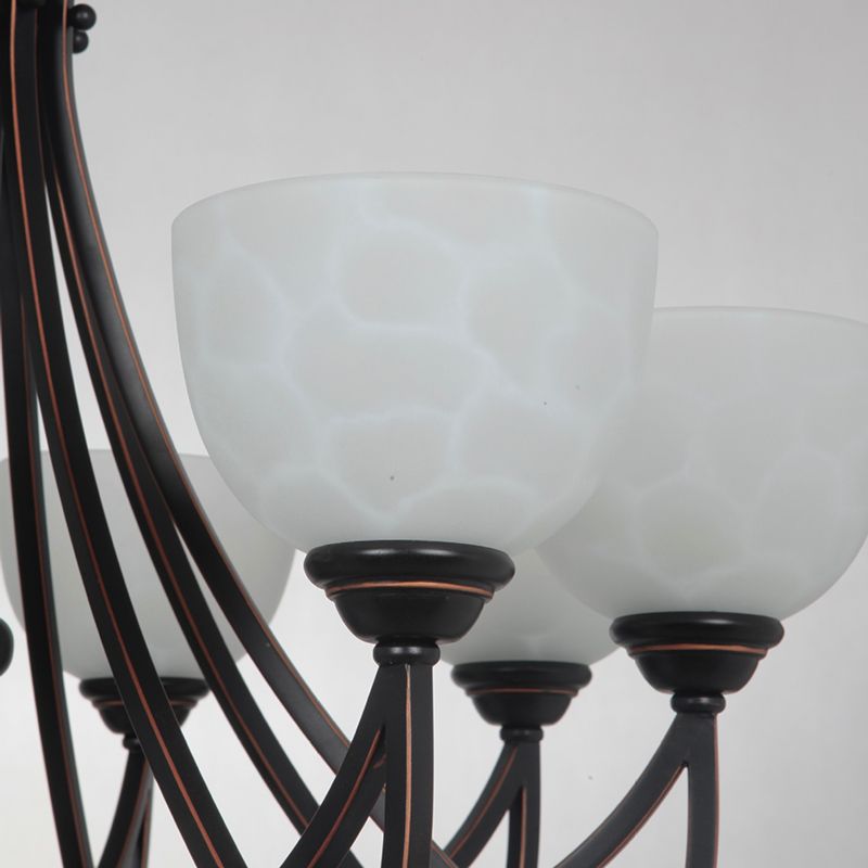 Bowl Living Room Pendant Chandelier Traditional White Cloud-Like Frosted Glass 3 Lights Bronze Hanging Fixture