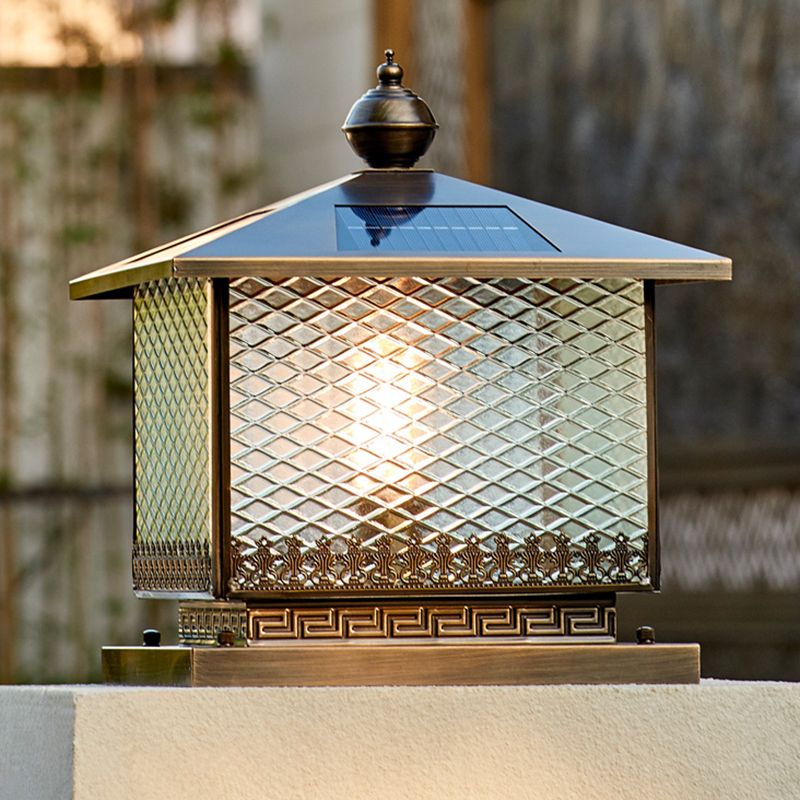 Modern LED Pillar Lamp Simple Solar Lighting Fixture with Glass Shade for Garden