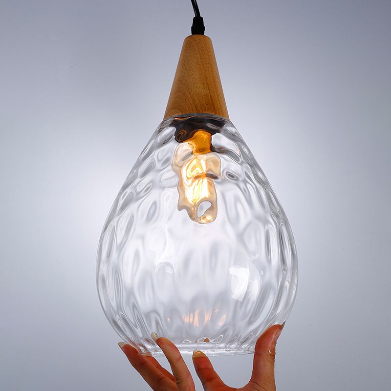 Cortique créatif moderne simple Cone en bois léger lampe suspendue avec une teinte en verre