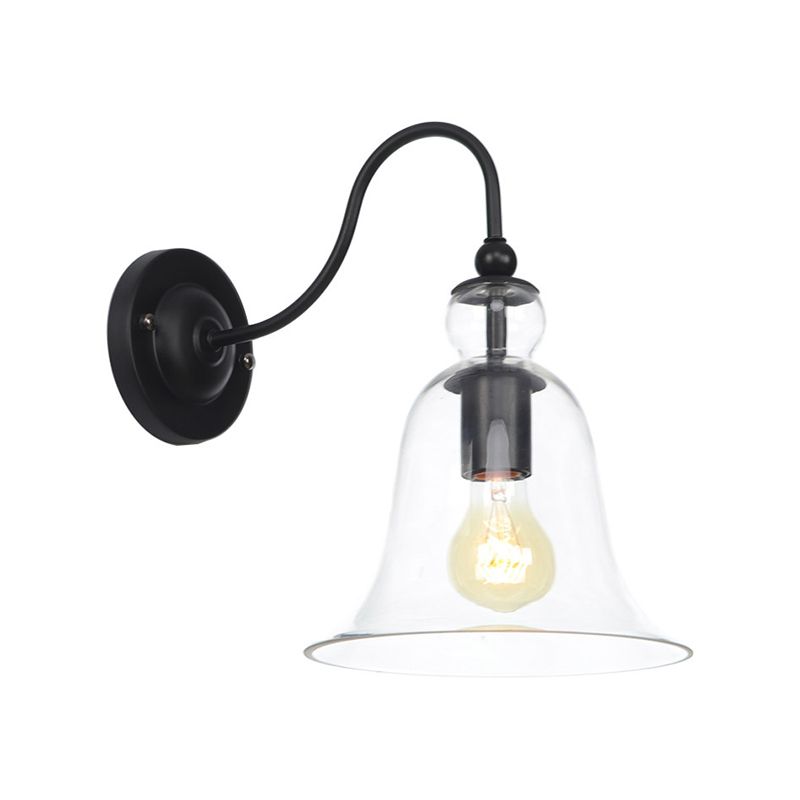 Green/Clear/Amber Glass Carillon Wall Light Loft 1 Bulb Living Room Gooseneck Wall Mounted Lamp in Black