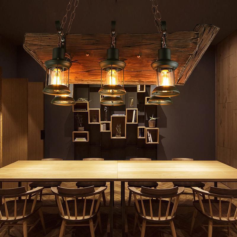 Industrial Island Light 6 Lights Island Hanging Light with Glass Shade for Dining Room