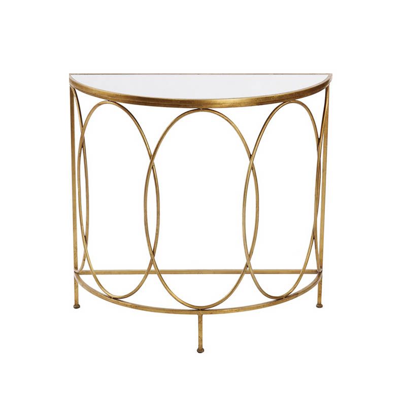Modern Half Moon Console Table Stone Console Sofa Table in Gold and White