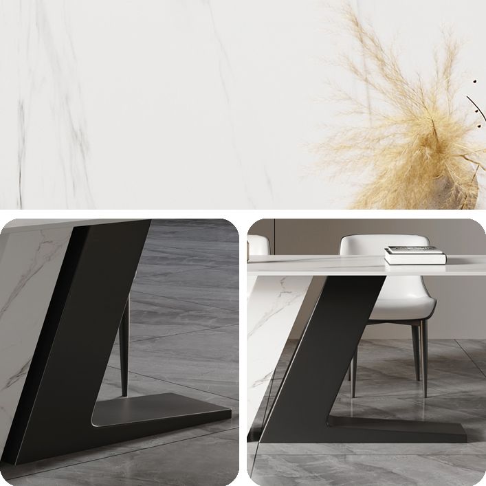 Sintered Stone Top Luxury White Table Rectangle Dining Table with Double Pedestal