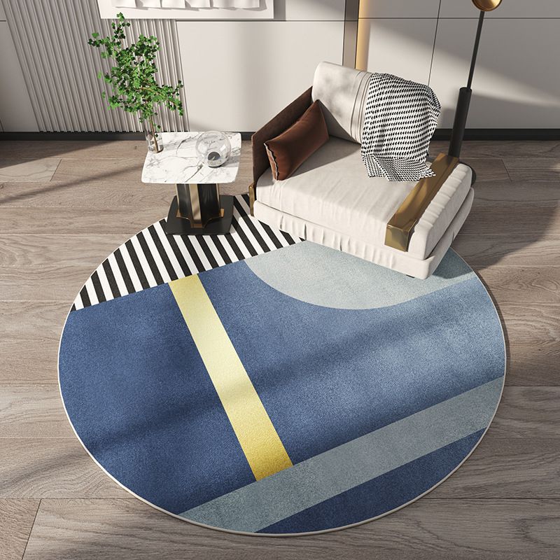 Navy Modern Rug Polyester Stripe Rug vlekbestendig vloerkleed voor thuisdecoratie