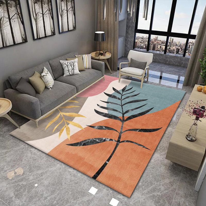 Orange Modern Carpet Polyester Striped Area Carpet Stain Resistant Carpet for Drawing Room