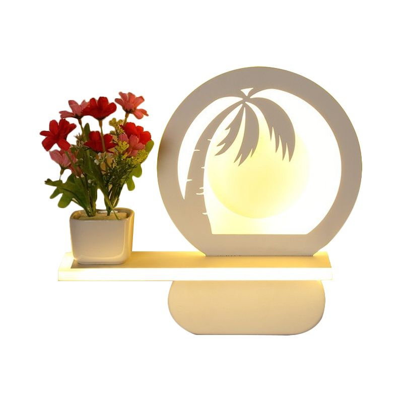 Study Room Big O Wall Lamp with Shelf Acrylic Romantic White Finish Sconce Light