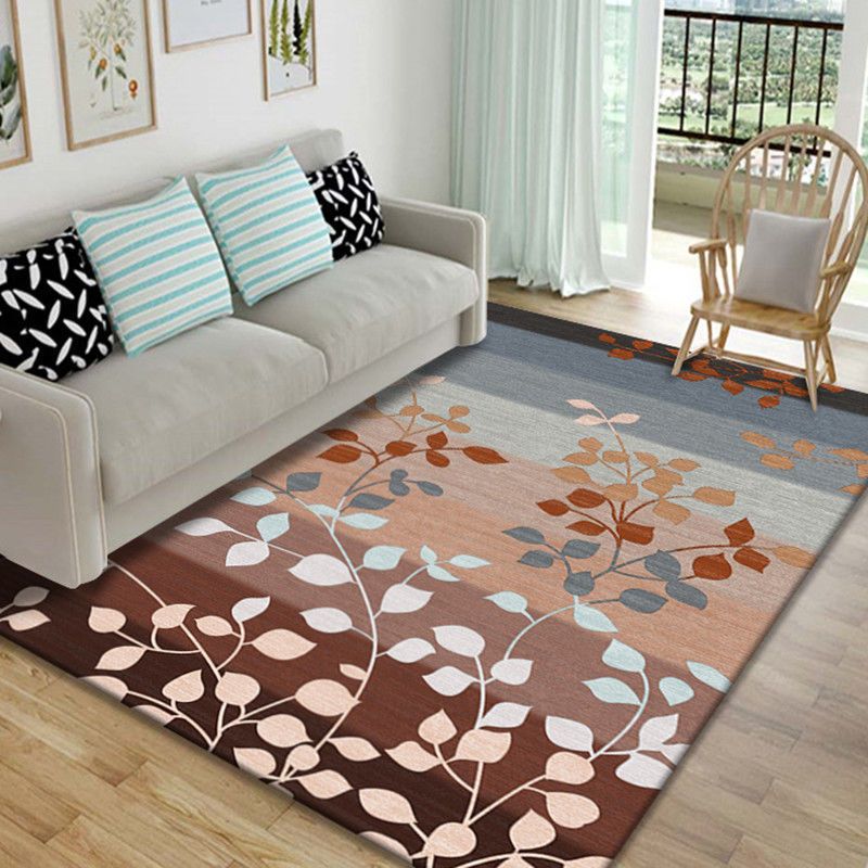 Nordic Bedroom Rug Multi Colored Plant Printed Area Rug Polypropylene Pet Friendly Stain-Resistant Carpet