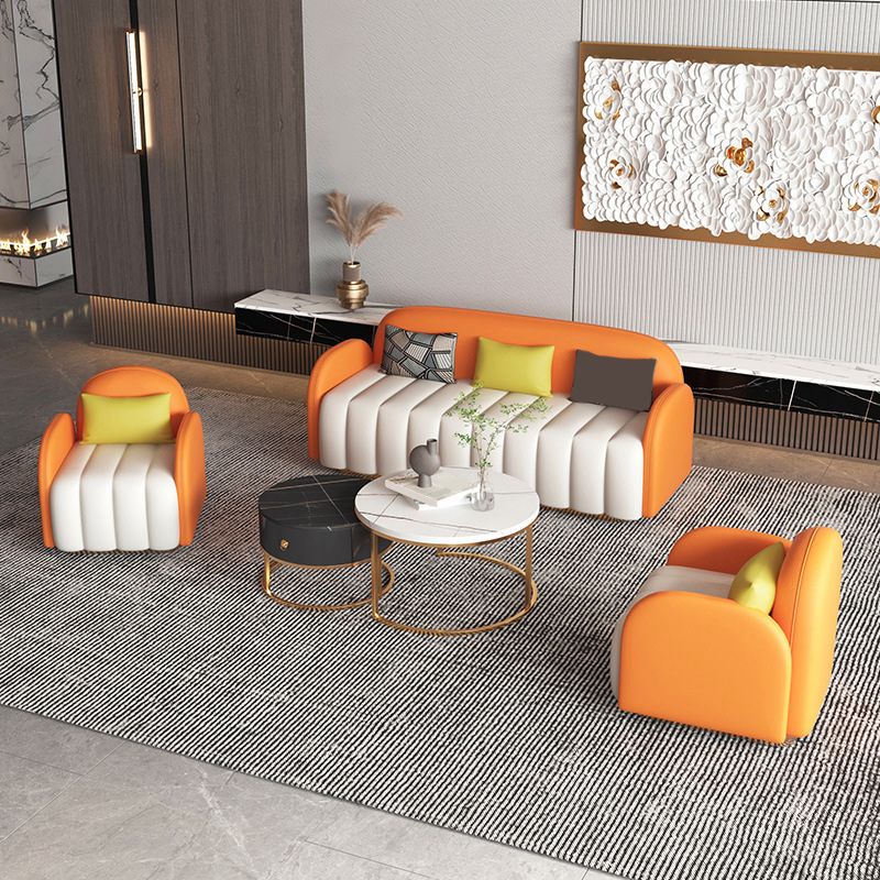 Contemporary Orange Sofa with Tight Back and Square Arm for Apartment