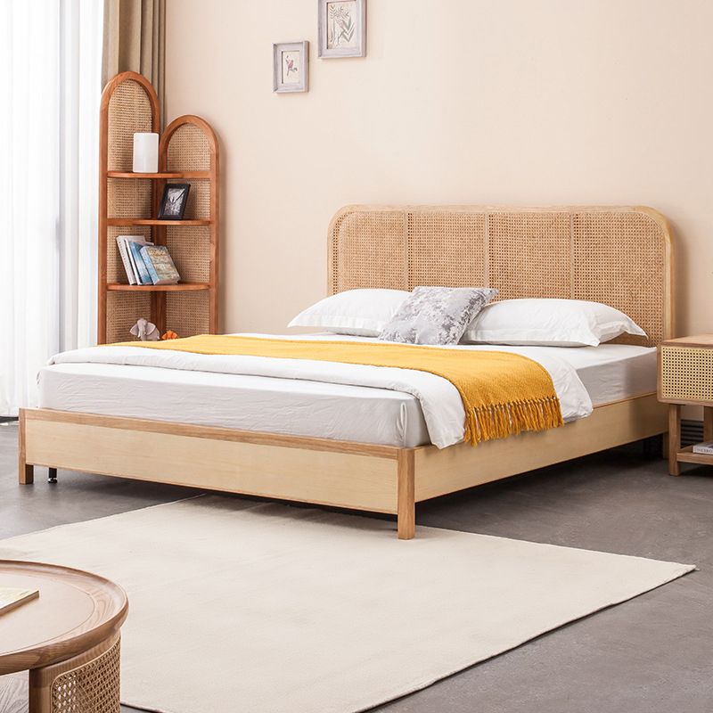 Solid Wood Panel Bed Tropical Standard Bed With Custom Gold Legs