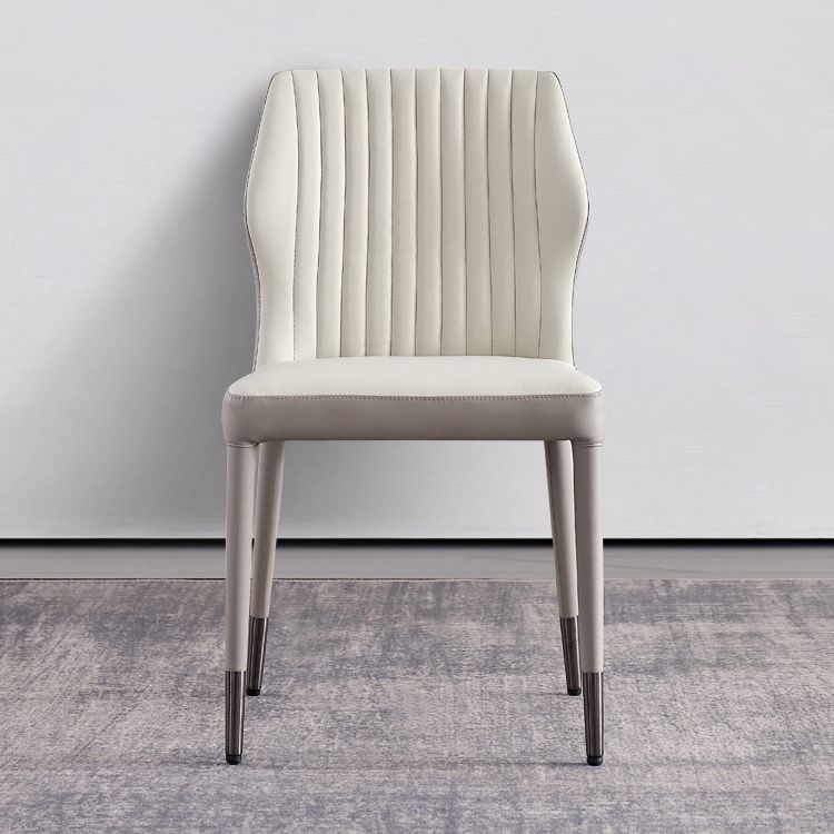 Moderne stijl armloze zijstoelen stevige lederen eetkamerstoelen voor de keuken (set van 2)