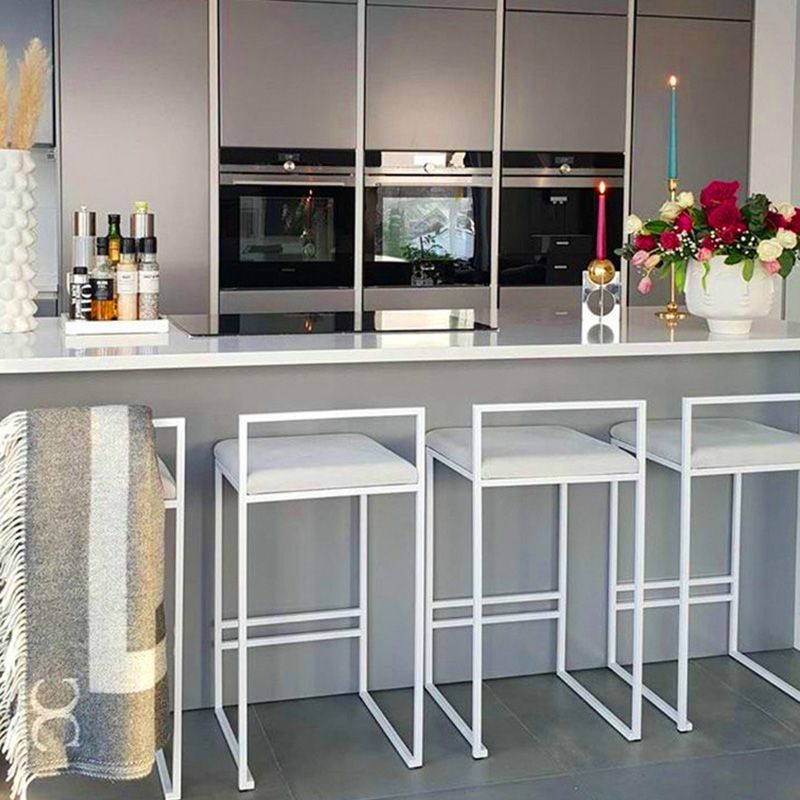 Contemporary Iron Counter Height Stools Low Back Bar Stool with Footrest