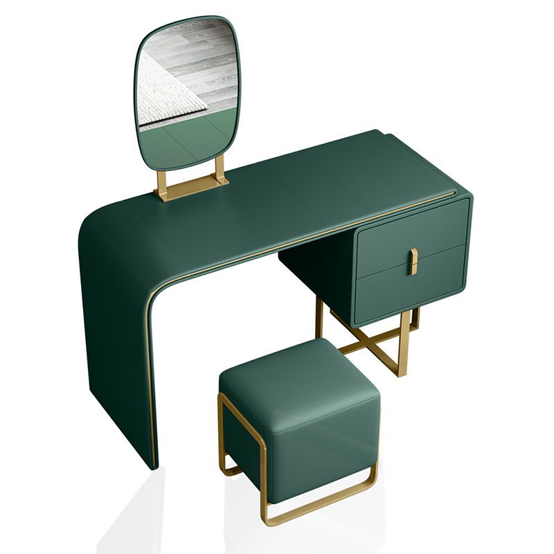 Green Make-up Vanity with 2 Storage Drawers 20.47" Wide Faux Leather Dresser