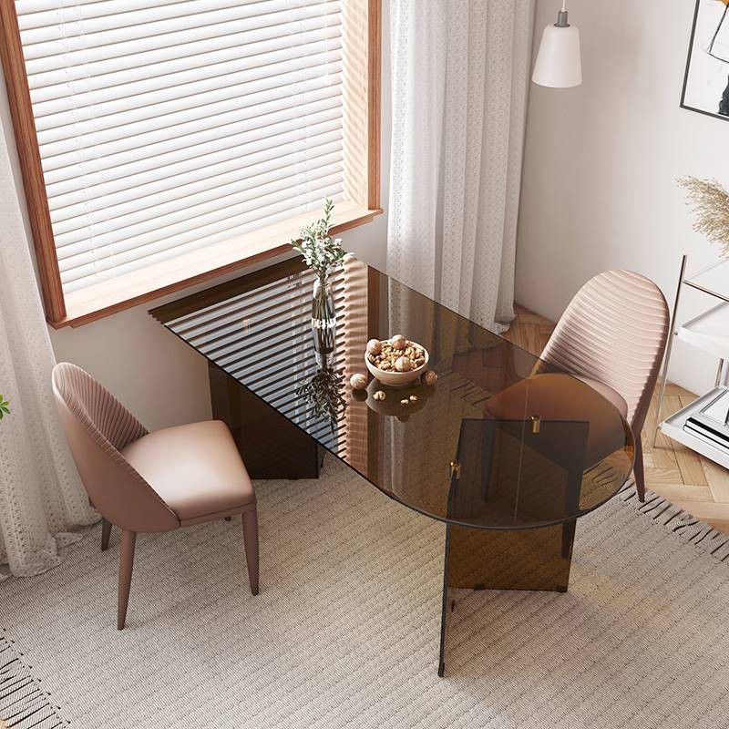 Mesa de comedor de vidrio templado contemporáneo Mesa de comedor de pedestal doble para cenar