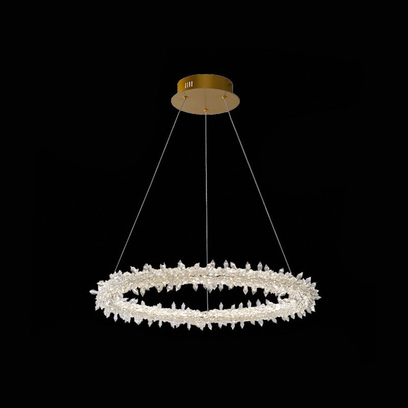 Modern Flower Ring Chandelier Light Fixtures Crystal Hanging Light Kit for Living Room