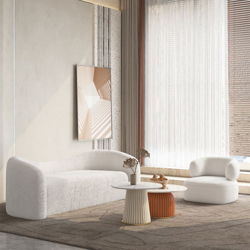 Curved Wool Sofa White Contemporary Sloped Armed Sofa - 33.46" D