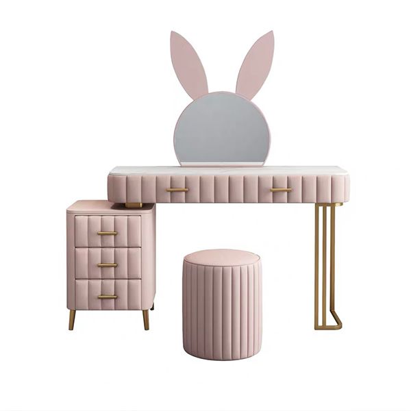 Modern Pink and Gray Standing Vanity Dressing Table with Makeup Table and Stool