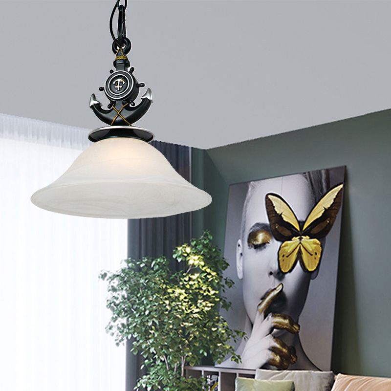 Bell Opalglas hängend hängendem Licht modernistischer Stil 1 Kopf Blau/Weiß Finish Anhänger Beleuchtung mit Anker -Deco