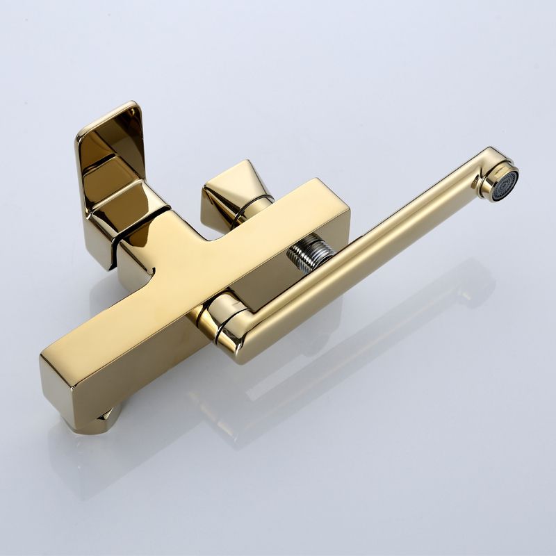 Wall Mounted Gold Bathtub Faucet Swivel Spout Lever Handle with Hand Shower