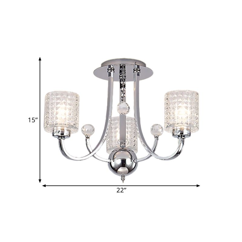 3/4/6 Bulbs Swirling Arm Semi Flush Modern Chrome Metal Ceiling Mounted Fixture with Cylinder Crystal Shade