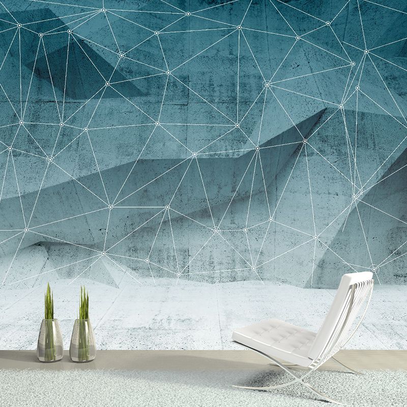 Modern Geometric Net Mural Decal Grey-Green Moisture Resistant Wall Covering for Home