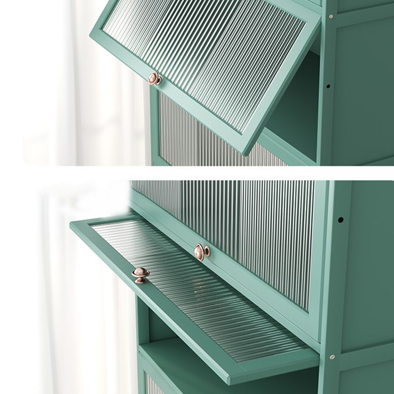 Green Glass Paned Accent Cabinet Modern Bamboo Storage Cabinet