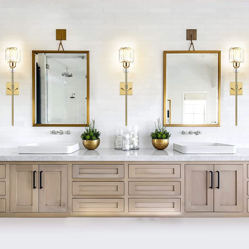 Modernism Single Golden/Chrome Vanity Light Shaded Crystal Bath Bar