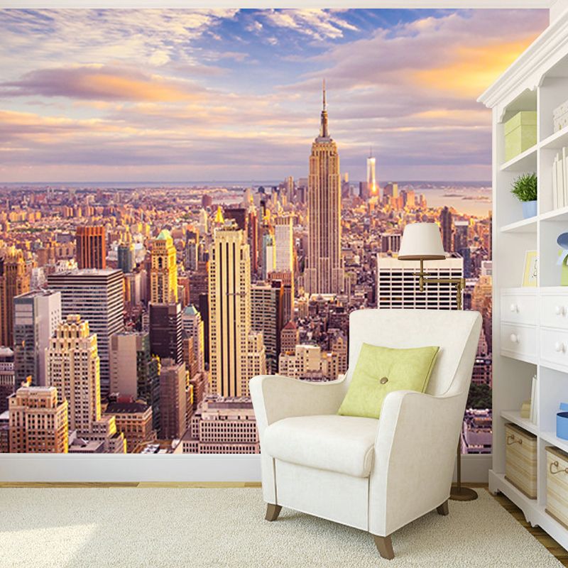 Cool Murals for Accent Wall and Guest Room, Yellow and Blue European Contemporary Building, Made to Measure