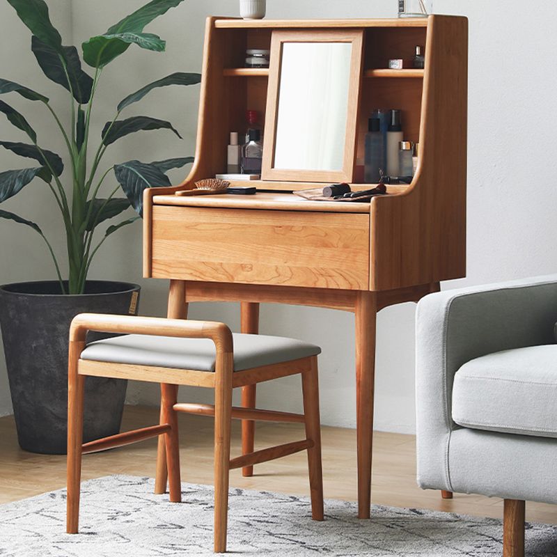 Natural Bedroom Solid Wood Vanity Dressing Table with Storage Drawer