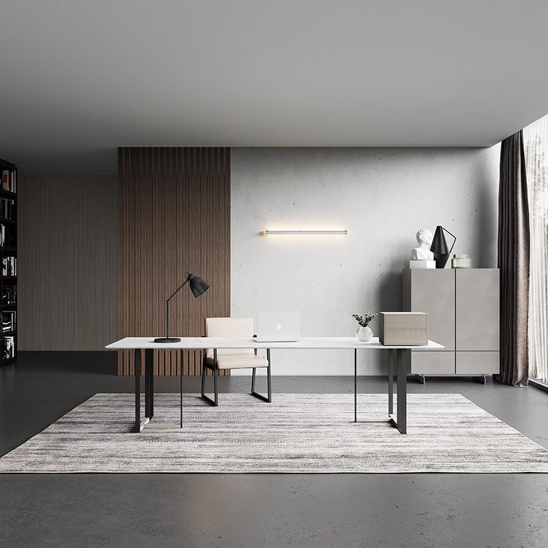 Rectangle Dining Table Contemporary Table with Double Pedestal Base