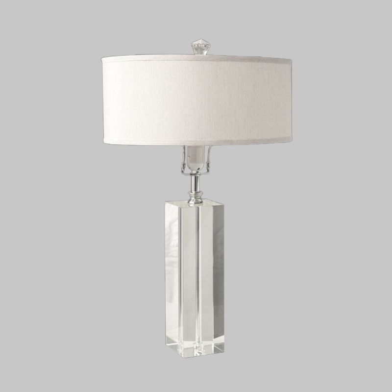 White Rectangle Table Light Rural Crystal 1 Light Bedroom Night Lamp with Round Fabric Shade