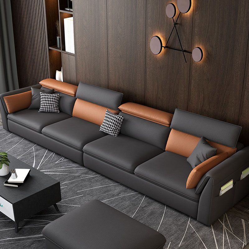 Modern Standard Seating Stain Resistant Sofa Faux Leather in Dark Gray