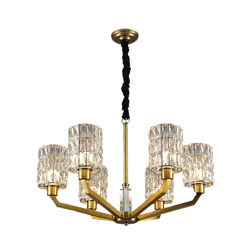 6 hoofden slaapkamer hanger kroonluchter modernisme goudhangende lamp met cilinder kristal schaduw