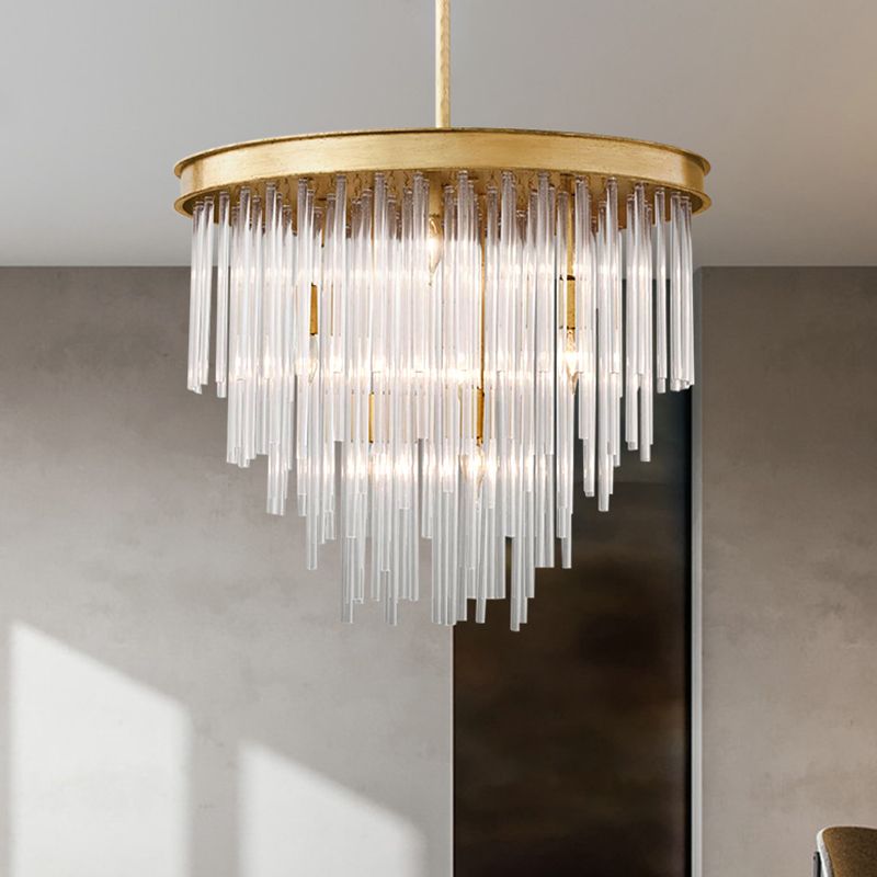 6/8-bulb Restaurant Kroonluchter Licht Modernism Gold Pendant Lighting Partramure met gelaagde heldere K9 Crystal Shade, 19,5 "/23.5" W