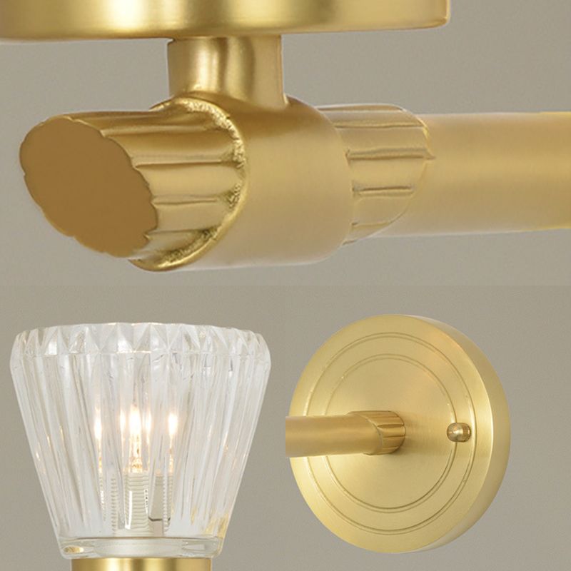 Crystal Cone Wall Sconce Modernism 1 Light Brass Sconce Light Fixture for Bedside