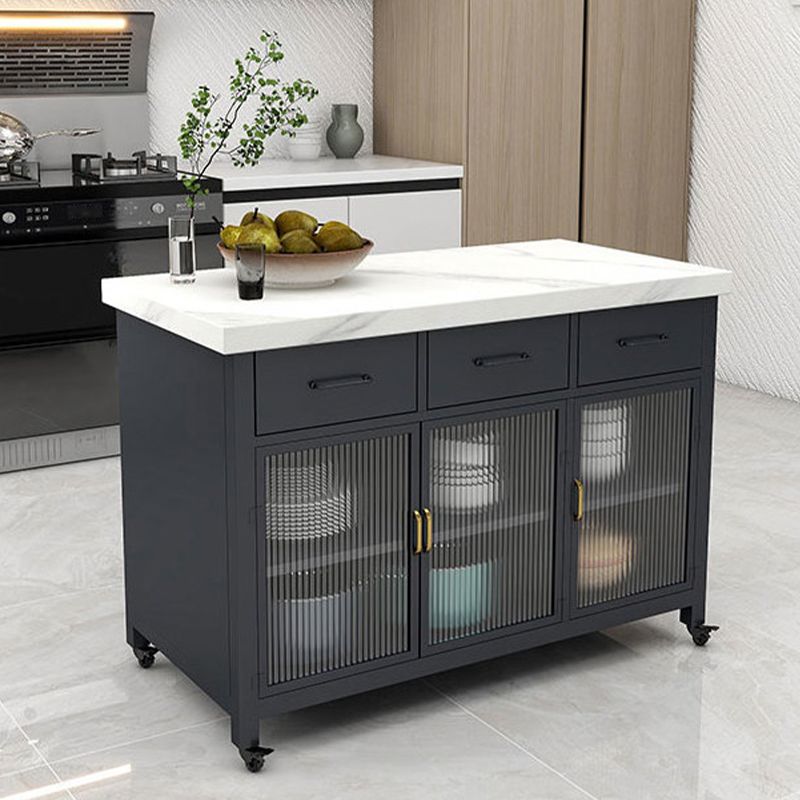 Faux Marble Contemporary Kitchen Island Cart for Dining Room