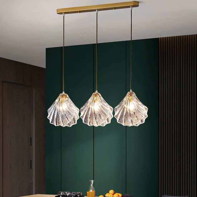 Luxe en verre transparent en verre pendant léger ， luminaire minimaliste à 3 légers de plafond multiples