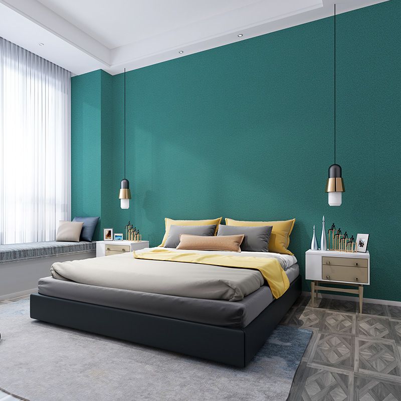 Solid Wallpaper Roll Modern Style Non-Woven Textured Wall Art in Dark Color for Home