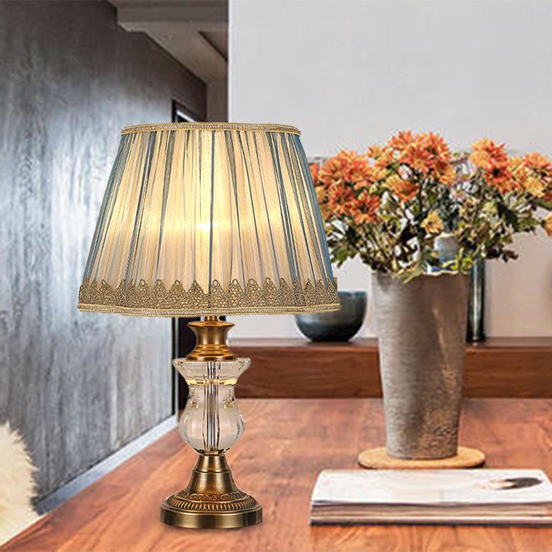 1 Lámpara de luz de luz Lámpara de noche Rural Blue tela luz de noche para dormitorio con acento de cristal