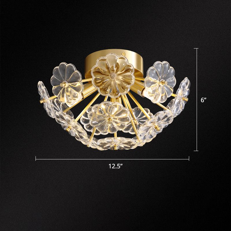 Crystal Flower Semi Mount Lighting Modern Stylish Gold Finish Flush Ceiling Light for Bedroom