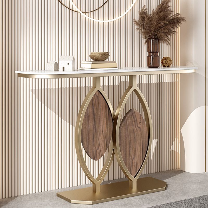 11" Wide Stone Glam Console Table Half Moon Console Sofa Table