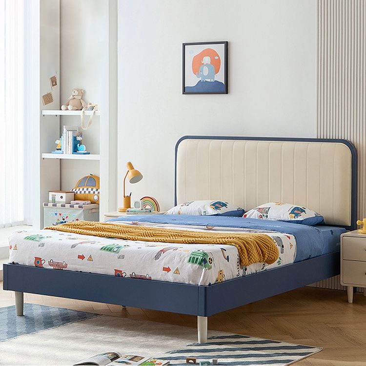 Scandinavian Standard Bed Wood Frame Bed with Upholstered Headboard