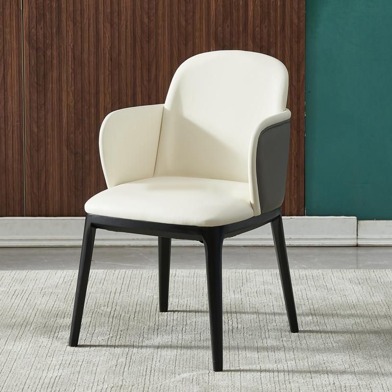 Faux Leather Dining Chairs Industrial Style Arm Chair with Black Leg