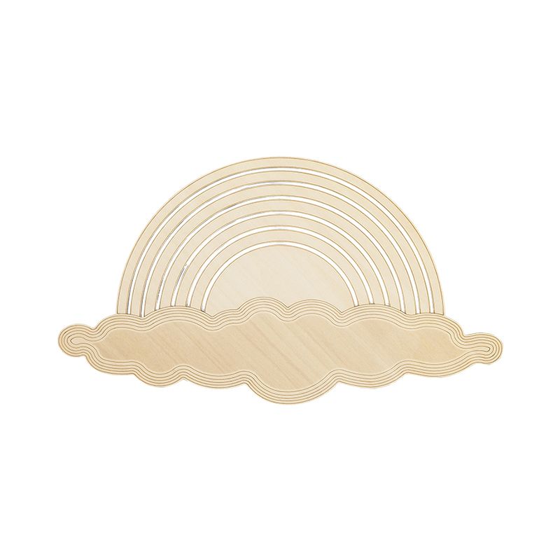 Rainbow & Cloud Led Wall Light Wood Cartoon SCONCE Licht in Beige voor kleuterschoolslaapkamer
