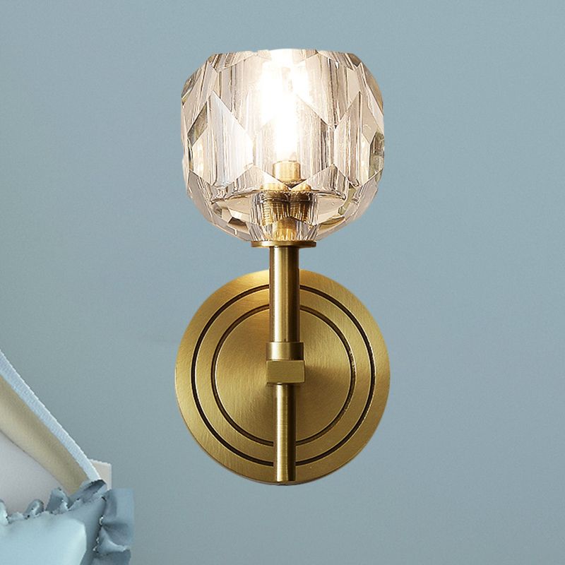 Clear Bevel Cut Glass Gold Wall Sconce Light Globe 1/2 Bulb Contemporary Wall Lighting Idea