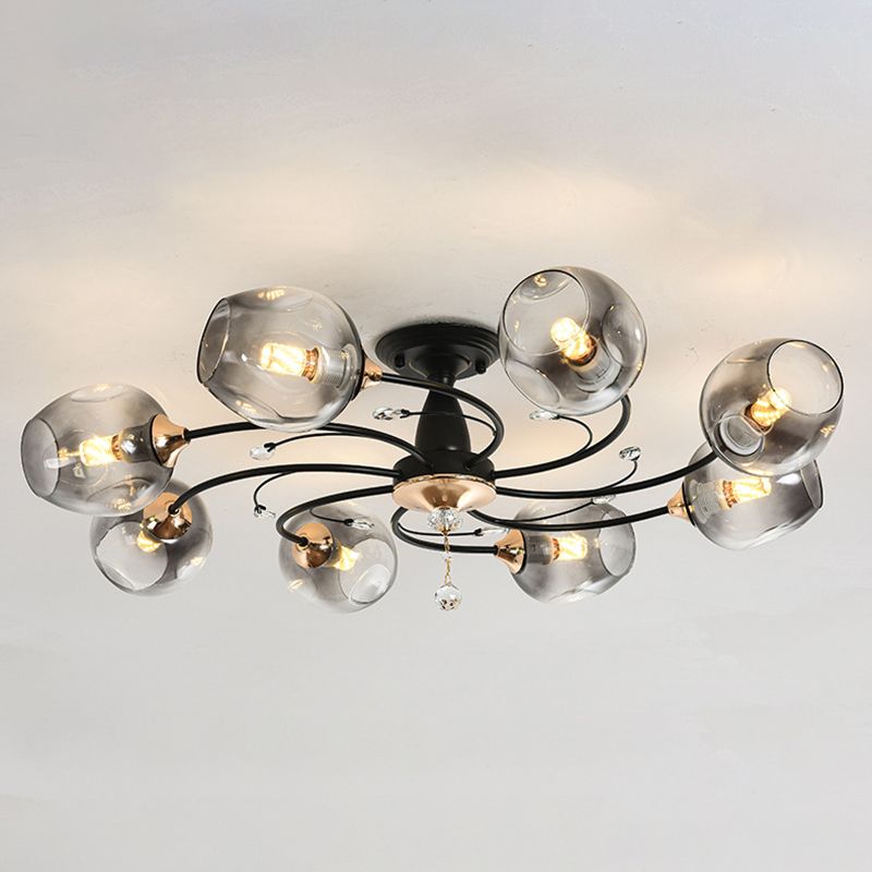Glass Round Shape Flush Ceiling Light Modern Style Multi-Lights Flush Mount Lighting